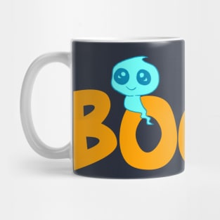 Boo-ze cute ghost cartoon blue orange typography Mug